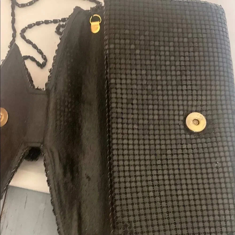 Jotta Black Aluminum Mesh Evening Bag w/ Chain Strap Bow 10x6x1 and 18” Drop